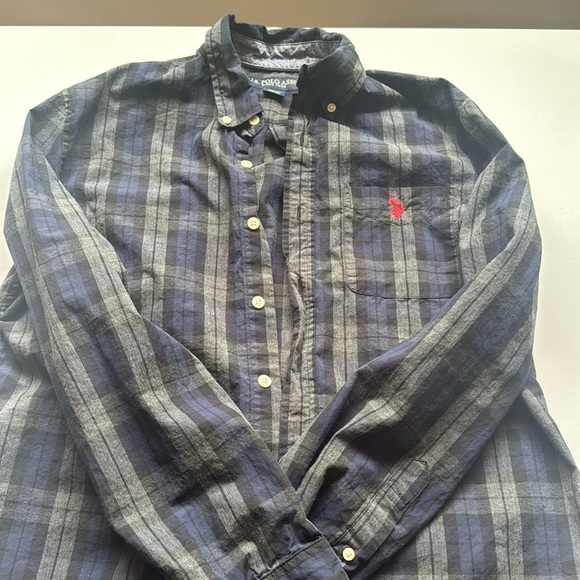 U.S. Polo Assn. Navy and Charcoal Plaid Shirt - Picture 2 of 6